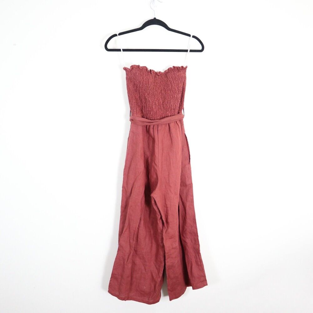 Faithfull the Brand Size S 100% Linen Lais Wide Leg Crop Jumpsuit Strapless - Picture 8 of 10